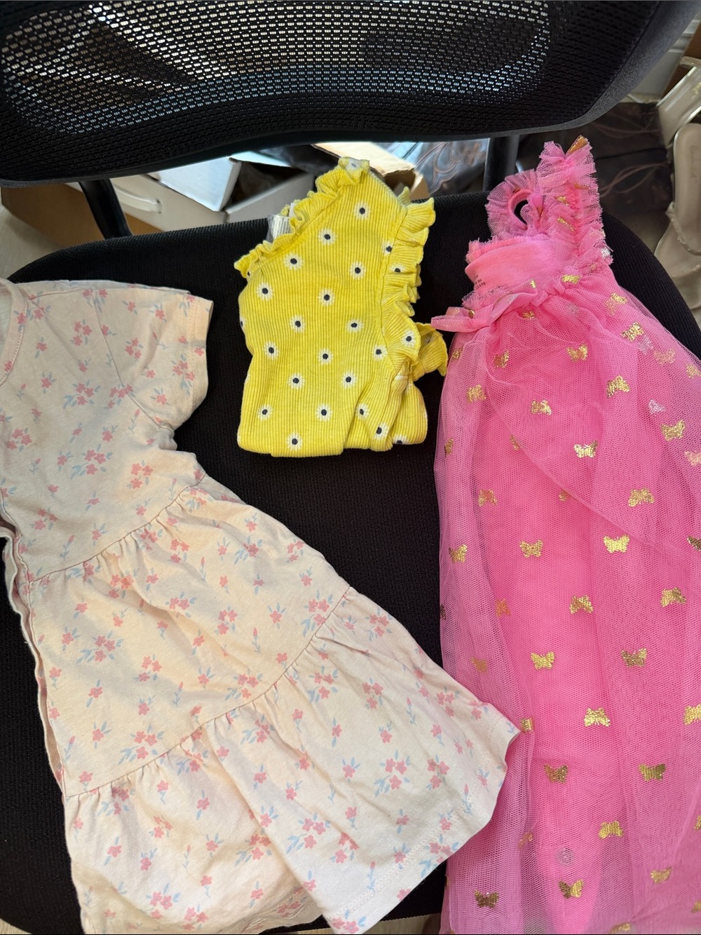 Mixed Girls Dresses Set & SHIRT— Pink Tulle, Yellow Ruffle SHIRT & Floral Dress